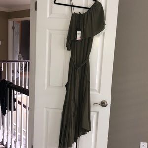 BCBG Maxazria Olive Green One Shoulder Dress